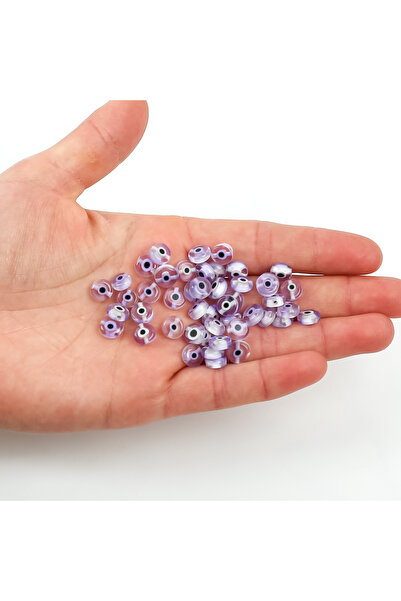 yfhobi 5 Adet - 8 mm Yassı Cam Nazar Takı Aparatı, Lila Renk Nazar Boncuğu Ta...