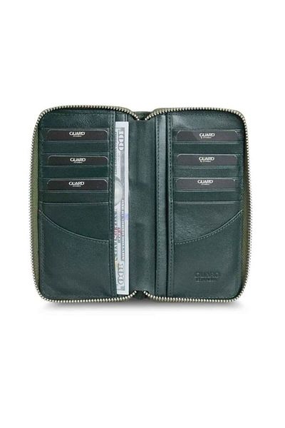 GUARD Black/Green Camouflage Printed Genuine Leather Zipper Wallet P3016
