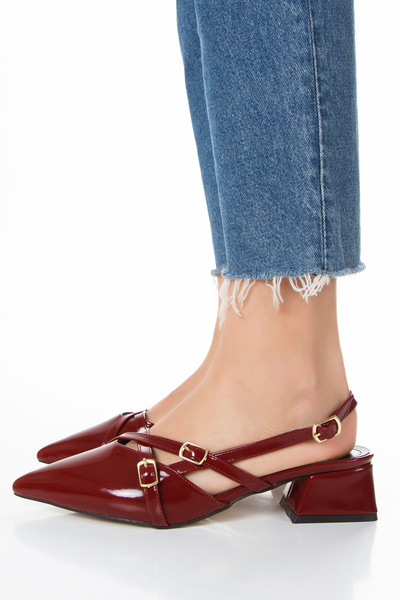 moun shoes حذاء نسائي بكعب منخفض ومقدمة مدببة ومفتوح من الخلف