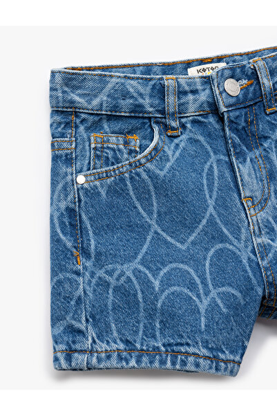 Koton Pamuklu Kalp Desenli Cepli Denim Şort