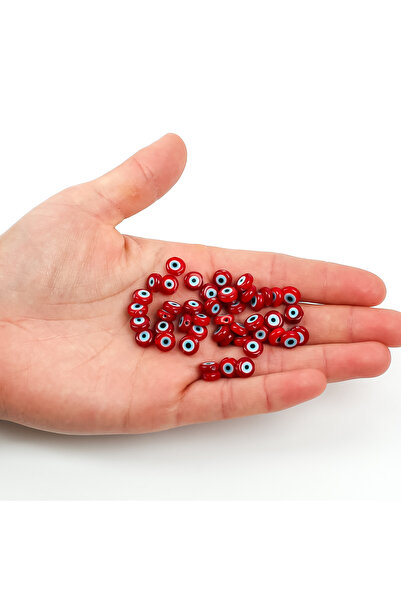 yfhobi 5 Adet - 8 mm Yassı Cam Nazar Takı Aparatı, Kırmızı Renk Nazar Boncuğu...