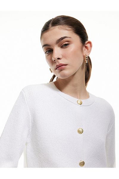 Koton Long Sleeve Buttoned Crew Neck Knitwear Cardigan with Pockets
