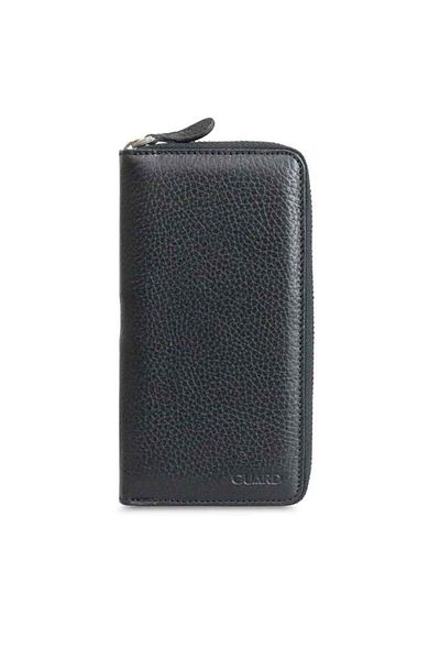 GUARD Black Zippered Genuine Leather Portfolio Wallet Men's / Women's P3016