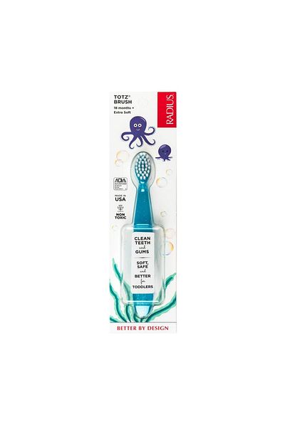 Radius Totz Toothbrush Extra Soft, BPA-Free, ADA Accepted for Kids 18+ Months - Blue Sparkle, Pack of 1