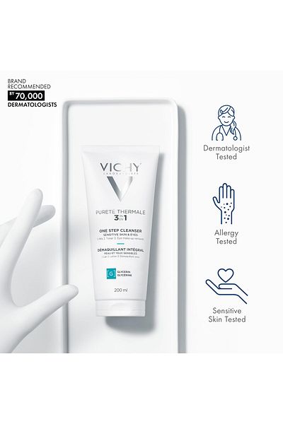 Vichy Pureté Thermale One Step Cleanser: Face Wash, Toner, Makeup Remover, No Rinse, Gentle, Alcohol-Free