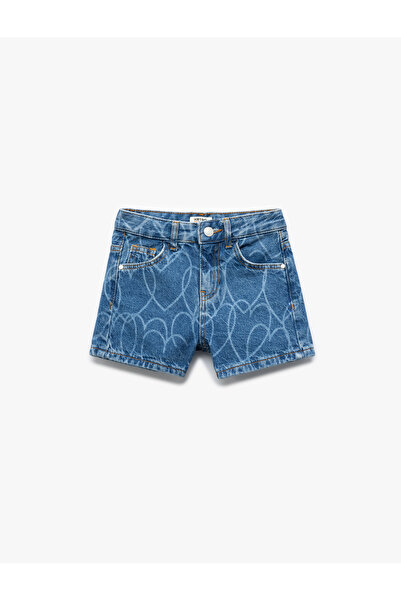 Koton Pamuklu Kalp Desenli Cepli Denim Şort