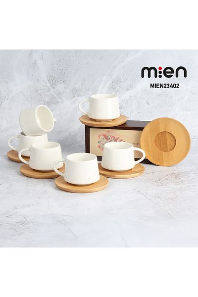 MİEN Mien 6-Person Cup Set with Bamboo Plate