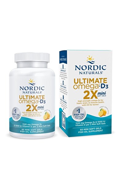 Nordic Naturals Ultimate Omega 2X Mini D3, Lemon - 1120mg Omega-3 + 1000IU D3 - 60 Soft Gels - Brain & Heart Health