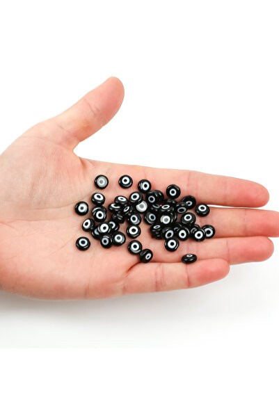 yfhobi 5 Adet - 8 mm Yassı Cam Nazar Takı Aparatı, Siyah Renk Nazar Boncuğu T...