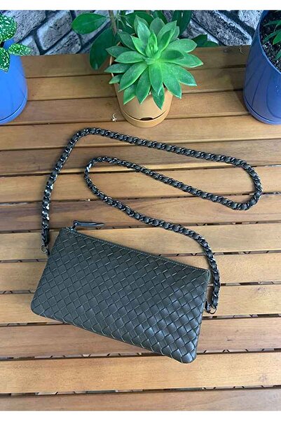 GUARD Χειροποίητη πλεκτή γυναικεία τσάντα μικρού μεγέθους πράσινη από γνήσιο ...