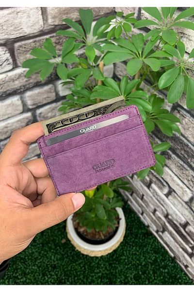 GUARD Ultra Thin Purple Nubuck Minimal Genuine Leather Card Holder Men's / Women's P5150