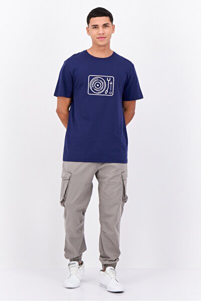 French Connection Men Crew Neck Short Sleeve Printed T-Shirts, Navy Blue