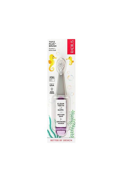 Radius Totz Plus Kids Toothbrush - Silky Soft, BPA-Free, ADA Accepted, for Ages 3+ - PurpleGrey, Pack of 1