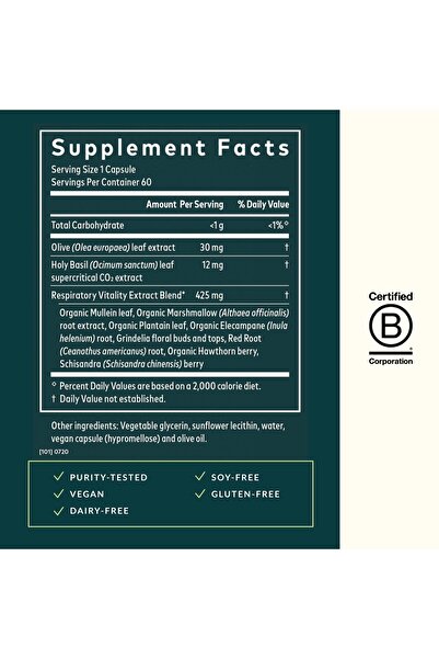 GAIA HERBS Mighty Lungs - Lung Support with Mullein, Plantain, Schisandra, Elecampane - 60 Vegan Capsules