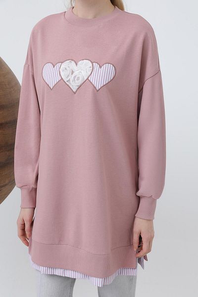 Puane Women's Two Thread Fabric Front Heart Patterned Detail Tunic 10637