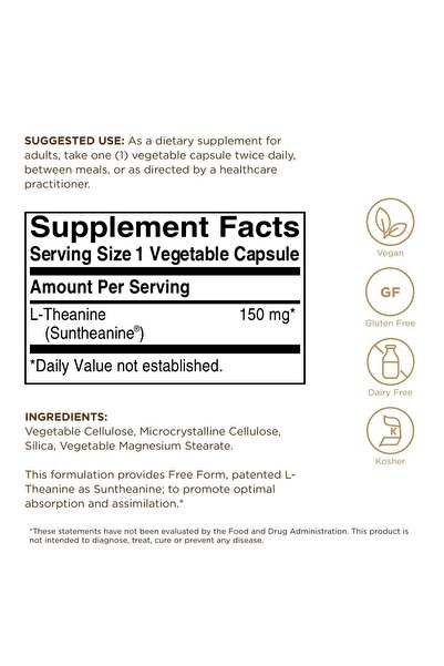 Solgar L-Theanine 150mg - 60 Vegan Capsules - Promotes Relaxation - Non-GMO, Kosher, Gluten Free