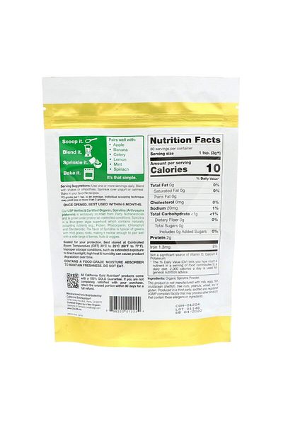 California Gold Nutrition Superfoods, Organic Spirulina Powder, Nutrient Rich, USP Verified, 8.5oz (240g)