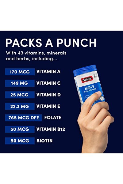 swisse Ultivite Men's Multivitamin | 50 Nutrients + Adaptogens | Energy, Stress, Immune Support | 120 Tabs