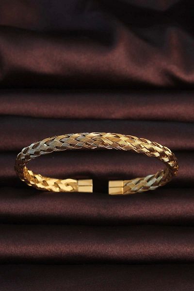 Lisinya 316L Steel Gold Color Thick Flat Weave Model Men's Bracelet - Lisinya