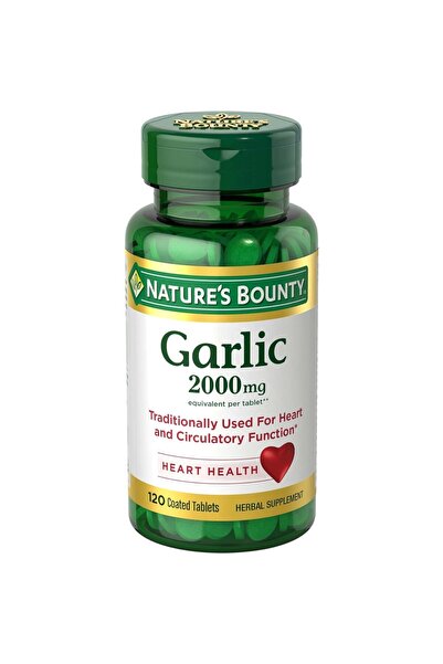 Nature's Bounty Garlic Tablets, Heart Health, 2000 Mg, Order Free Coated Tablets, 120 Ct