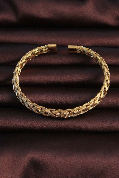 Lisinya 316L Steel Gold Color Thick Flat Weave Model Men's Bracelet - Lisinya
