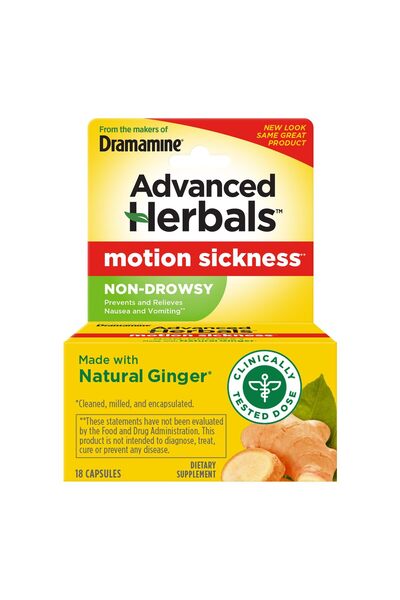 Dramamine مسكن دوار الحركة غير المسبب للنعاس من أدفانسد هيربالز، الزنجبيل الط...