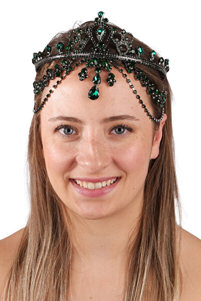 Limelia Coroana de mireasă model Hürrem, coroana verde strălucitoare a sultan...