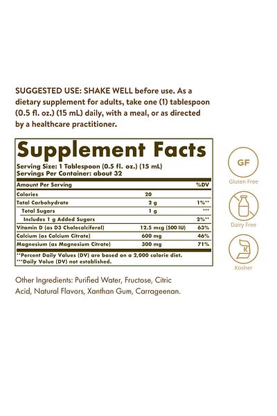 Solgar Liquid Calcium Magnesium Citrate with Vitamin D3 - Natural Orange-Vanilla Flavor 16 oz