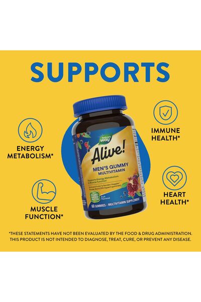 Nature's Way Alive! Men's Daily Gummy Multivitamin, Energy & Muscle Support, B-Vitamins, 60 Gummies