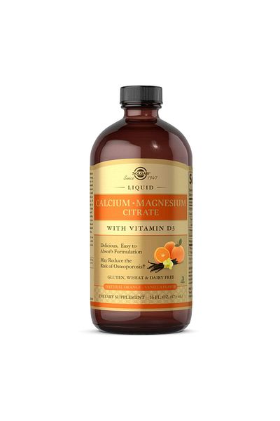 Solgar Liquid Calcium Magnesium Citrate with Vitamin D3 - Natural Orange-Vanilla Flavor 16 oz