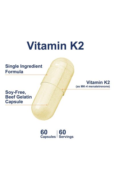 Carlson Vitamin K2 MK-4 (Menatetrenone) Supplement, Bone & Heart Health, Soy-Free, 60 Capsules