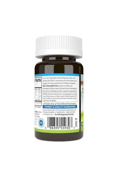Carlson Kid's Chewable Iron, 15 mg, Superior Absorption, Blood Health, Strawberry Flavor, 30 Tablets