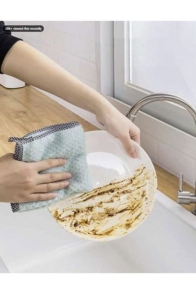 Generic 5 قطع من القماش الماص غير اللاصق لتنظيف الأطباق الزيتية بألوان عشوائية، مناديل مطبخ سميكة خالية من الوبر