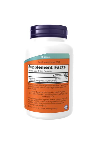Now Foods Potassium Citrate 99 mg, Supports Electrolyte Balance, 180 Veg Capsules