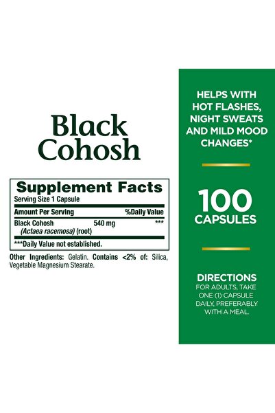 Nature's Bounty Black Cohosh Root Pills, Natural Menopause Support, 540mg, 100 Capsules