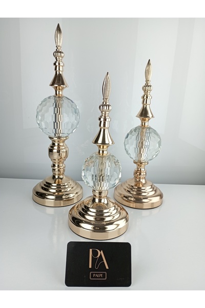 Palpe Kristal 3lü Metal Dekoratif Obje Biblo Süs Eşya Salon Aksesuar Tv Sehpa...