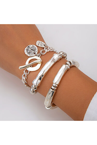 Choice مجموعة فضية من Ingemark مكونة من 4 قطع/مجموعة من أساور العملات المعدني...