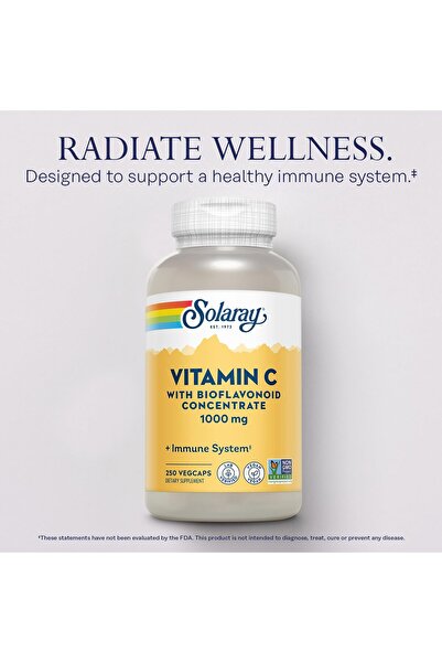 Solaray Vitamin C 1000mg w/Rose Hips, Acerola, Bioflavonoids, Immune Support, Vegan, 250 CT