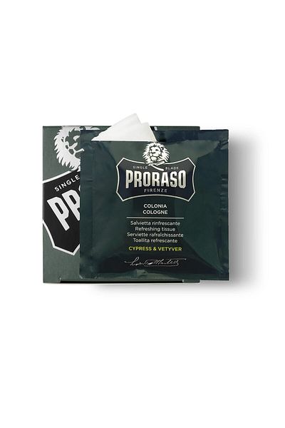 Proraso مجموعة من 6 مناديل كولونيا منعشة، سايبريس/فيتيفر