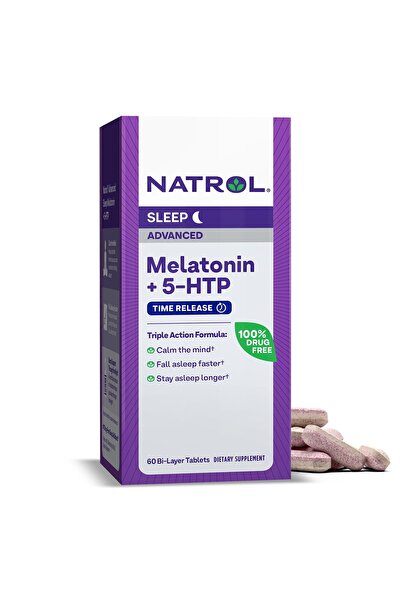 Natrol الميلاتونين المتقدم للنوم + 5HTP، 6 ملغ، مساعد مهدئ للنوم، 60 قرصًا بط...