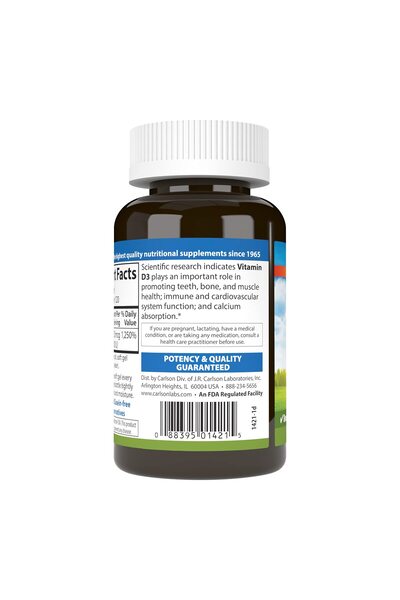 Carlson Vitamin D3 10000 IU (250 mcg) for Bone & Muscle Health, 120 Softgels
