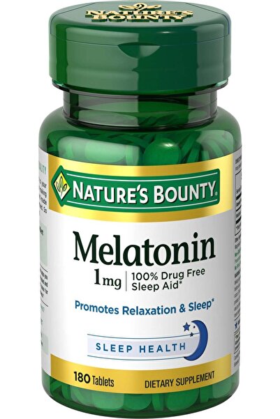 Nature's Bounty Melatonin, 100% Drug Free Sleep Aid, Promotes Relaxation and Sleep Health, 1mg, 180 Tablets