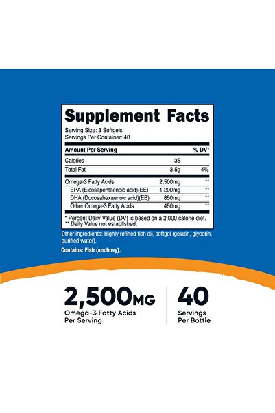 Nutricost Omega 3 Fish Oil - 2500MG, 120 Softgels - Wild Caught, 1200mg EPA, 850mg DHA, Non-GMO, Gluten Free