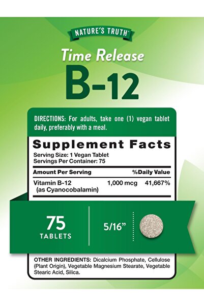 Nature's Truth B12 Vitamin Supplement | 1000 mcg | 75 Timed Release Tablets | Vegan, Non-GMO & Gluten Free