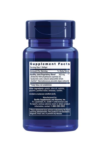 Life Extension Krill Joint Formula with Krill Oil, Hyaluronic Acid, Astaxanthin - Gluten-Free, Non-GMO, 30 Softgels