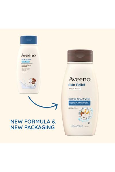 AVEENO Skin Relief Body Wash with Coconut & Oat, Gentle Cleanser for Dry, Sensitive Skin, 12 fl. oz