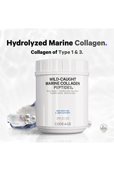 Codeage Marine Collagen Powder - Hydrolyzed Fish Peptides, Type 1 & 3, Skin, Hair, Nails, Non-GMO, 15.87 oz