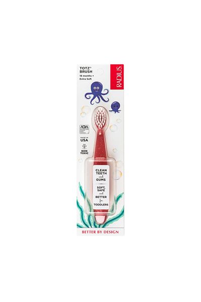 Radius Totz Toothbrush Extra Soft, BPA-Free, ADA Accepted for Kids 18+ Months - Coral Sparkle - 1 Pack