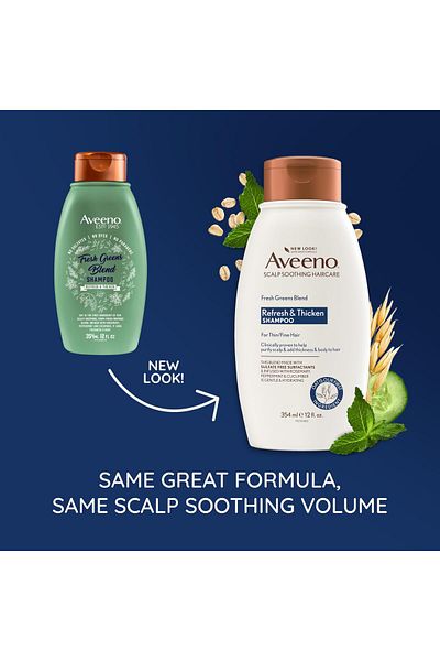 AVEENO Fresh Greens Blend Natural Volumizing Shampoo, Cucumber, Rosemary, for Fine Hair, 12 fl oz