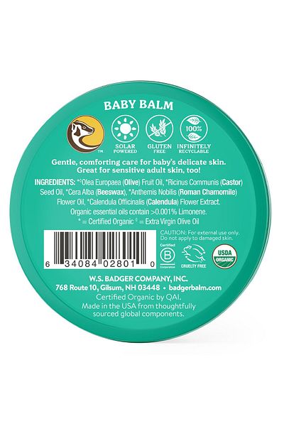Badger Organic Calendula Baby Balm for Diaper Rash, Cradle Cap & Dry Skin, 100% Organic, 2 oz Tin